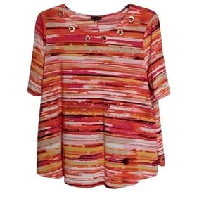 Ava & Grace Women's XL Abstract Stripe‎ Print Top Gold Grommet V Neck